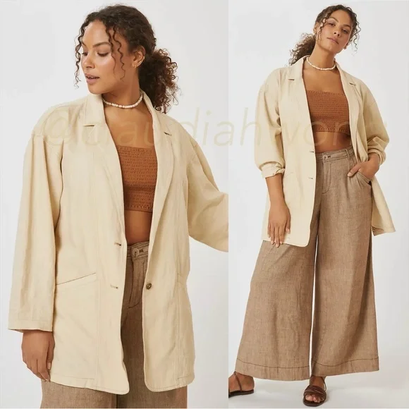 PILCRO Oversized Linen Blazer in Beige - Picture 11 of 11